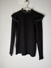 Loft Ruffle Mock Neck Black Sweater Pullover Womens Sz L Cozy Classic Girly