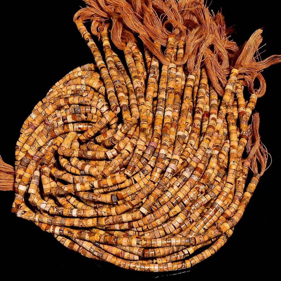 Imagem natural jaspe pedra preciosa Heishi contas lisas 4X2,5 mm fio 12,5" UGB661 - Imagem 2 de 3