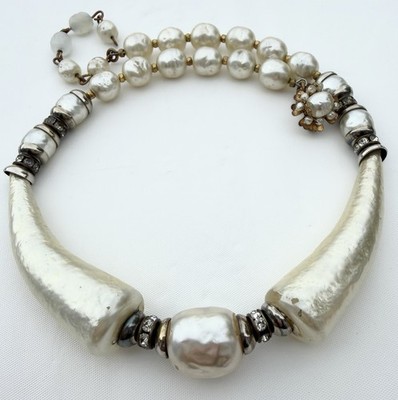 Rare Miriam Haskell Baroque Pearl Statement Collar Necklace