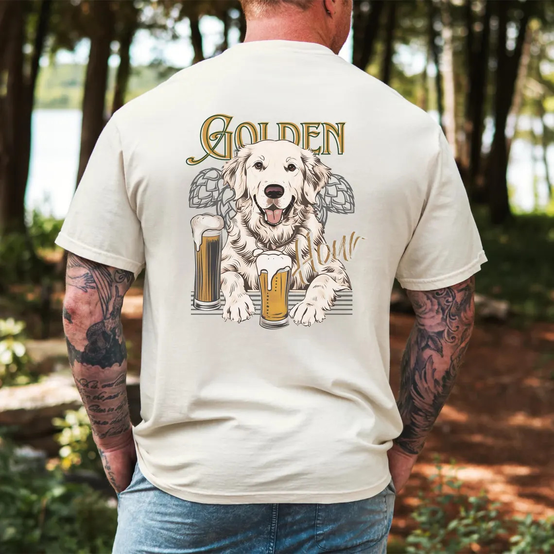 English Cream Golden Retriever Funny Shirt|Oversized Beer Shirt |Golden Dad Gift