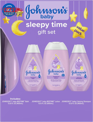 Johnson'S Baby Sleepy Time Gift Set with Calming Bedtime Bath Wash, Lotion & Sha