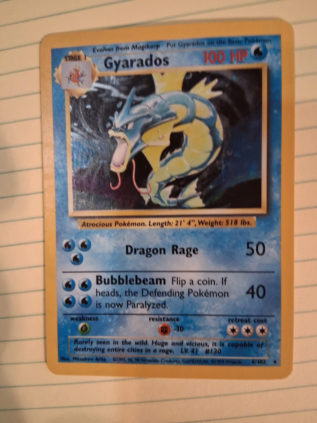 Deal for Pokemon 1999 Base Set Gyarados Holo Card #6/102