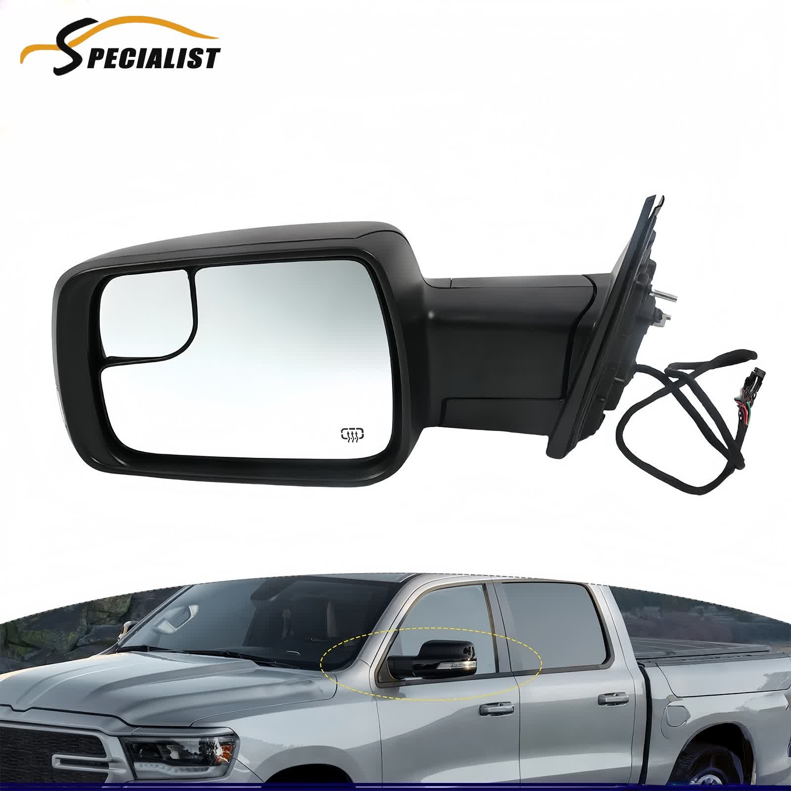 10-Pins Black Left Side Power Mirror Textured For 2019-2024 Ram 1500 68462769AB thumbnail 4
