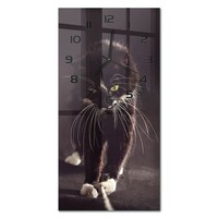 Design-Glas-Wanduhr Glasuhr Aus Glas Schwarze Katze Schwarze Zeiger 30X60 Cm