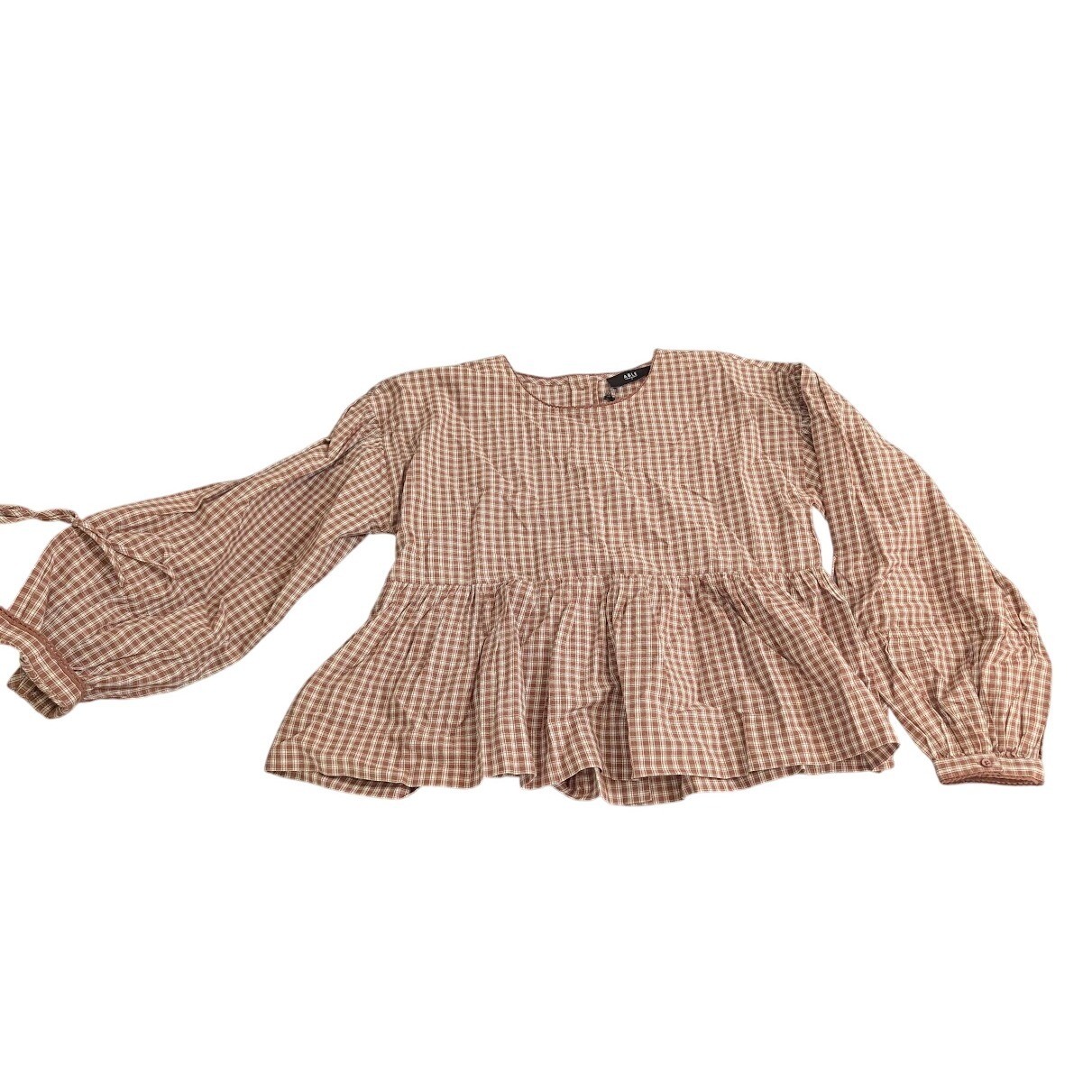 ABLE Skylar Swing Top Nutmeg 100% Cotton Gingham Button Peasant Sleeve S NEW