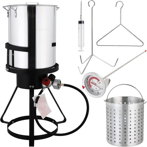 30 Qt Turkey Deep Fryer Set, Aluminum Fish & Seafood Boiler Steamer, Sliver