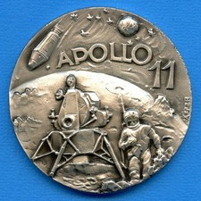 Apollo 11 NASA Space Moon High Relief Medal 2  Silvered Bronze Medallion #0a