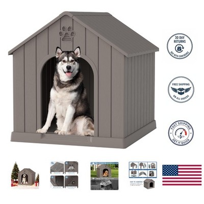 All-Weather Large Dog House, Elevated Floor & Porch Design for Comfort & Style