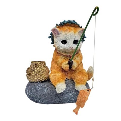 Fishing Cats Figure for Unique Terraces or Yard Decoration Mini Animal Sculpture