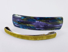 Vintage Large French Blue Green  Purple Tortoiseshell  Green Velvet Barrettes