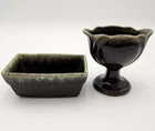 Hull F33 Brown & Green Pedestal Tulip Top & Hull 75 Rectangular Planters