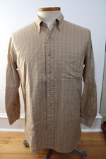 Vtg 90s Lands End 15.5 32 Brown Check Long Sleeve Cotton Shirt