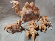 Vntg Christmas 4 Nativity Figures Fontanini? Italy Camel Sheep 2 Angels Musical