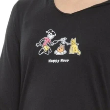 NWT Women's Life Is Good Happy Hour Camp Black Lightweight LS Hooded Tee