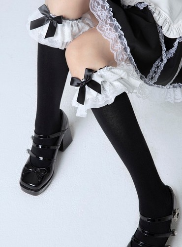 Japanese women girl Kawaii lolita ruffle knee length socks cute jk bow Stocks - Picture 8 of 15