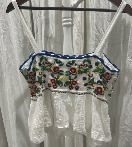 Anthropologie Womens Crochet Embroidered Babydoll Tank Top Boho Cottagecore - 10 - Picture 4 of 6