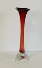 Vintage 1960s Murano Red Cased Glass Vase W/ Clear Bullicante Base