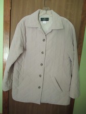 ORVIS Womens M Beige Lined Quilted Poly Nylon Coat Jacket MADE IN USA