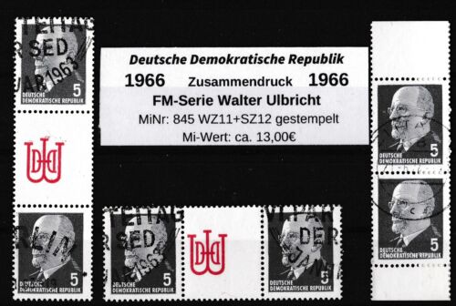 DDR 1966 MiNr:845 in  WZ11+SZ12 gestempelte Zusammendrucke Walter Ulbricht - Afbeelding 1 van 1