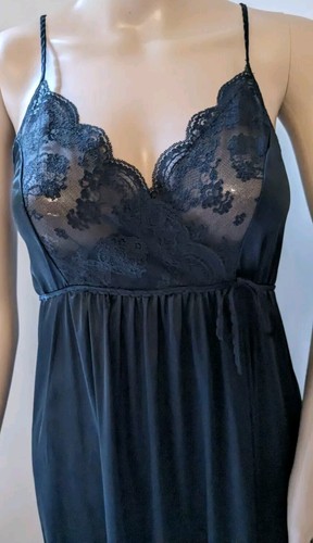 VTG Gilead Long Nightgown Sz S Black Nylon & Lace Empire Waist, Long Slit Sexy! - Picture 3 of 14