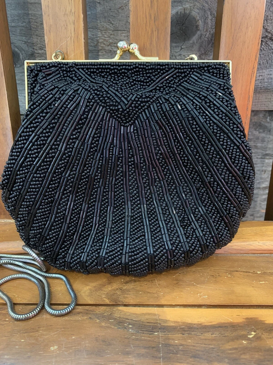 Women's Black Beaded Purse Clutch With Chains One Size Kâfemme