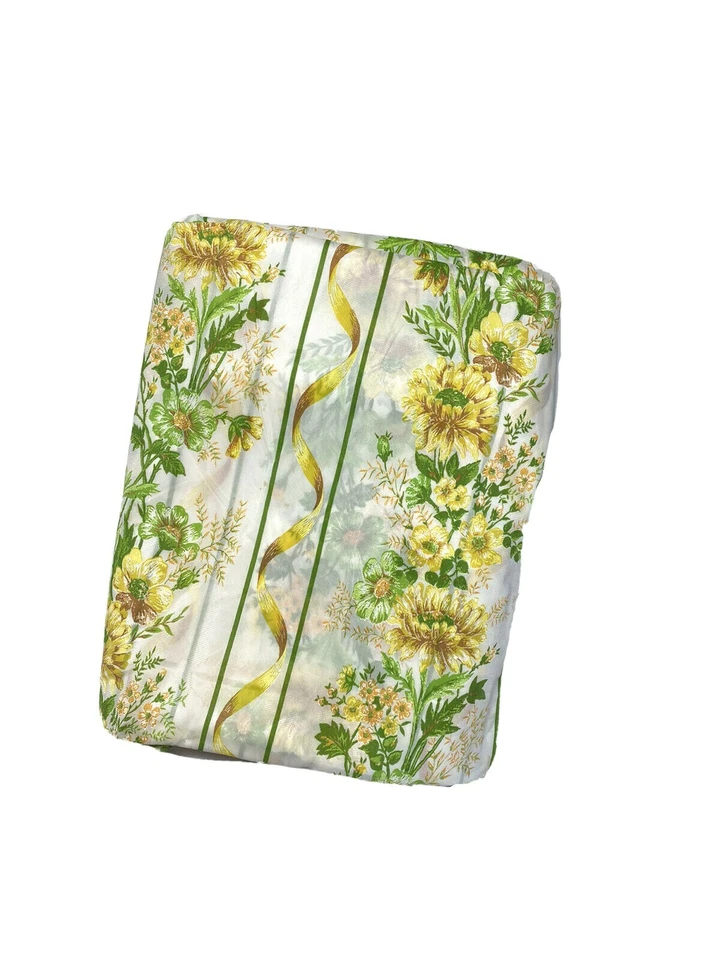 Tecido floral vintage raro anos 60 12 jardas + amarelo verde margaridas brancas gaze transparente - Imagem 2 de 4