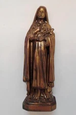 Antique French St Therese of Lisieux Little Flower Bronze Patina Spelter Statue