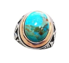 NATURAL ARIZONA TURQUOISE DECEMBER BIRTHSTONE 925 STERLING SILVER HUGE MENS RING