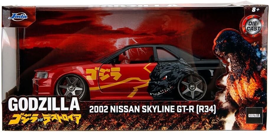 JADA ゴジラ 2002 Nissan Skyline GT-R (R34) Jada Toys Hollywood Rides: Godzilla 2002 Nissan Skyline GT-R