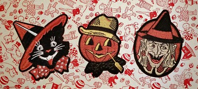 Vintage Beistle Style Halloween Patch Set - Katze, Hexe und Kürbis neu & toll