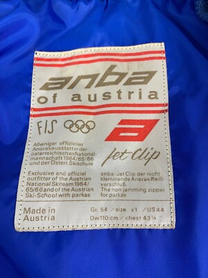Vintage Anba of Austria Mens Jet-Clip Ski Jacket Size 44US Blue