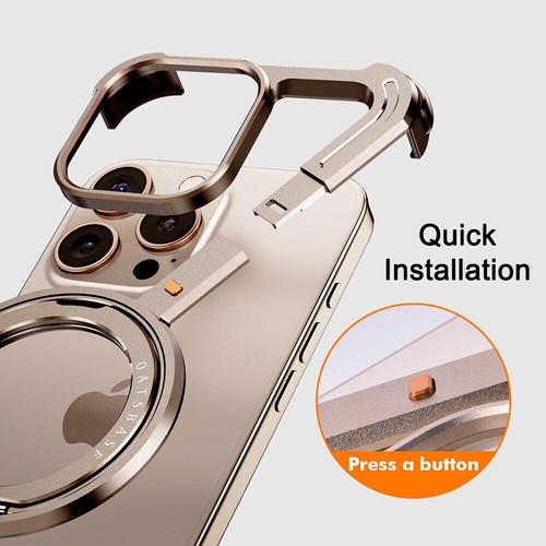 Z Skeleton Corner Pad Metal Borderless Case Magnetic Stand Fo iPhone 13 14 15 16 - Picture 85 of 89