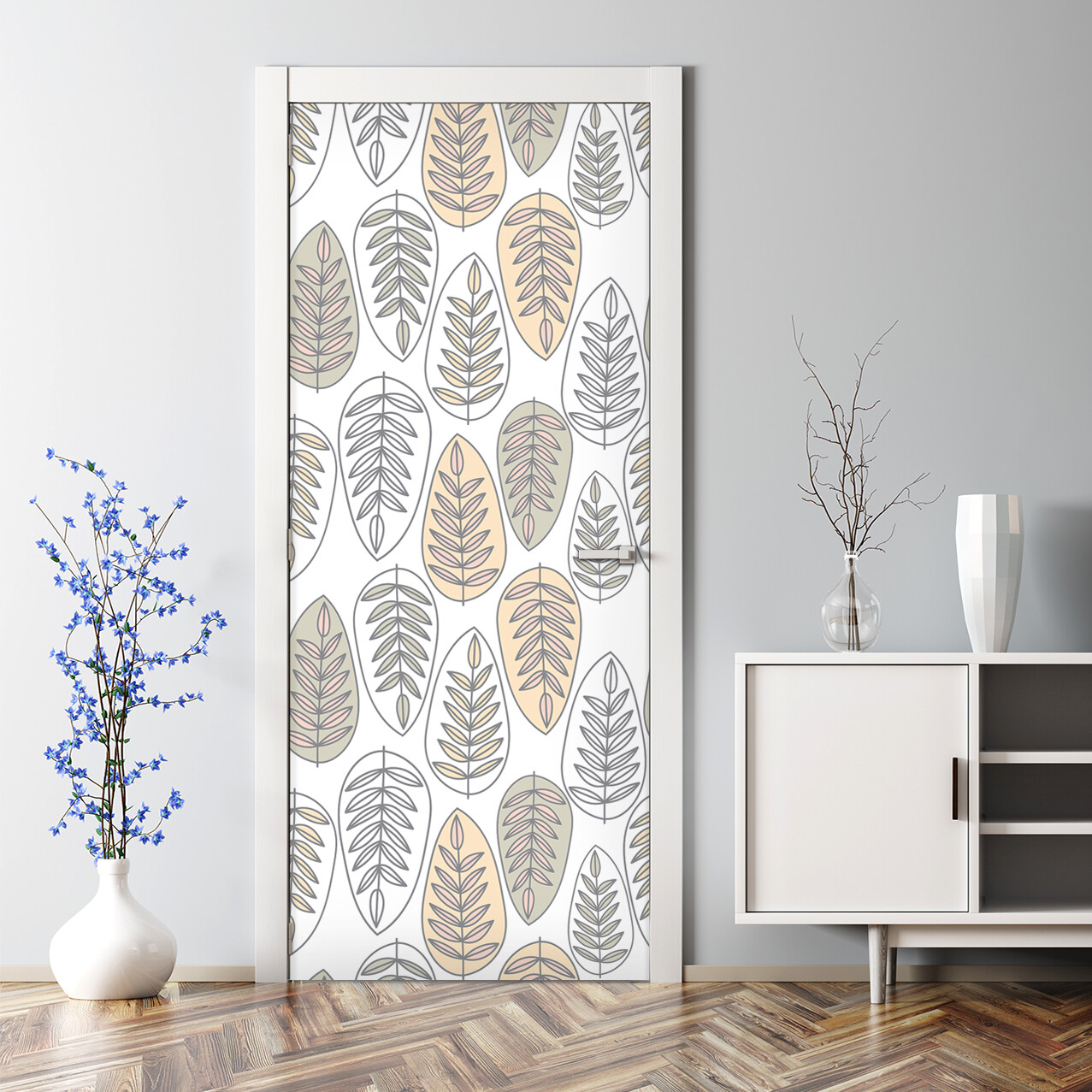 Stripy Leaves Repositionable Door Decal Minimalistic Artwork