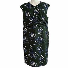 Alexia Admore Wren Sheath Dress Size L Womens Green Palm Faux Wrap Career Summer