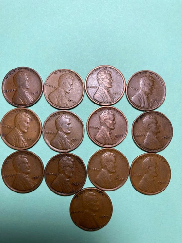 LINCOLN WHEAT CENT EARLY DATE STARTER SET, 13 COINS ALL FINE, 1916-1929, P-MINTS