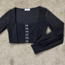 Femme Luxe Black Cropped Top Corset Style Blouse Top With Sheer Sleeves Size 10