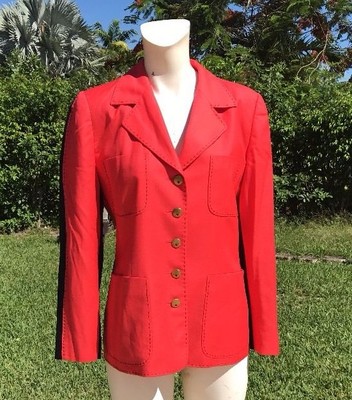 ESCADA RED FRONT BLACK BACK DETAIL CASUAL WOOL JACKET GR Sz 36 MADE IN GERMANY