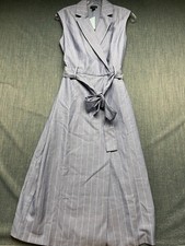 Ann Taylor Women's Wrap Dress Size 2P Blue Pinstripe Sleeveless V-Neck Evening