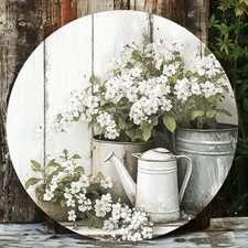 1pc Vintage Garden Round Wall Art - 7.87 Inch Aluminum Metal Rustic Farmhouse De