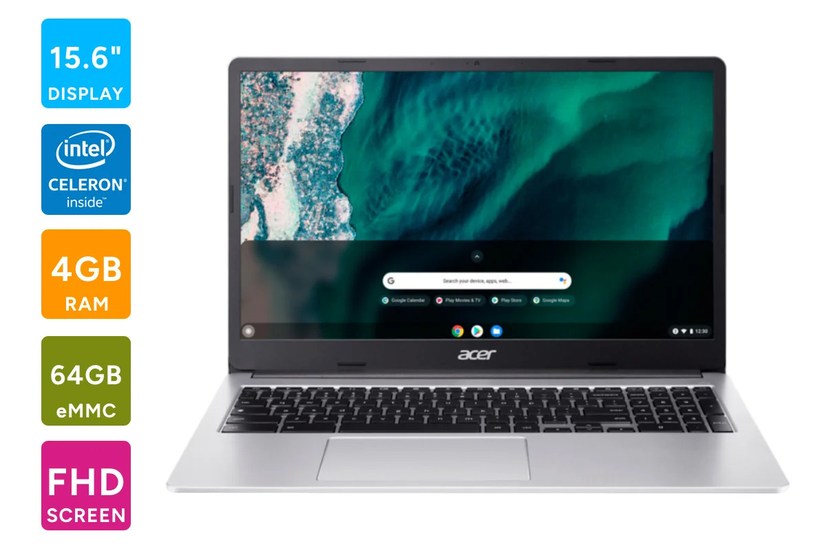 Acer 315 15.6" N4500 Chromebook Laptop (4GB, 64GB, Pure Silver), Windows