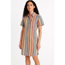 Madewell Dress Womens XXS Multicolor Shirtdress ButtonUp Striped Linen Cotton
