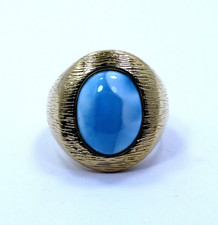 Larimar Atlantis Delphin ovaler Cabochon Stein 14K Gelbgold FP Ring