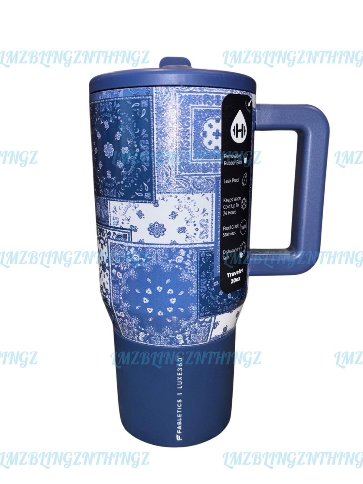 HydroJug x Fabletics LUXE360 Indigo Patchwork 20oz Traveler~BNWT&Box