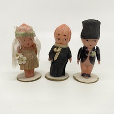 1930s Celluloid Kewpie Doll Bride Groom Minister 2.5" Cake Topper Japan Set of 3