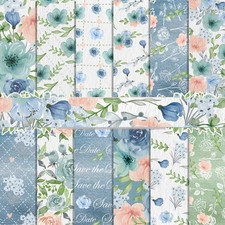 Blue Floral Scrapbook Paper 12x12 Inch Double Sided Craft Cardstock 24 Sheets
