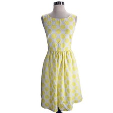 Ann Taylor Loft Fit & Flare White Yellow Polka Dot Sun Dress, 4
