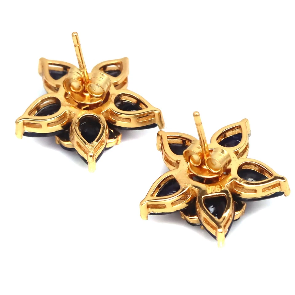 925 Sterling Silver Blue Sapphire & White Zircon Made in Thailand Earrings - image 3 of 3