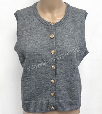 ZARA GREY 100% WOOL KNIT GOLD REGIMENT BUTTON WAISTCOAT SLEEVELESS