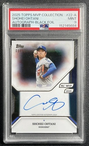 SHOHEI OHTANI PSA 9 2025 TOPPS MLB MVP COLL #22-A AUTO BLACK FOIL AUTOGRAPH 9/10
