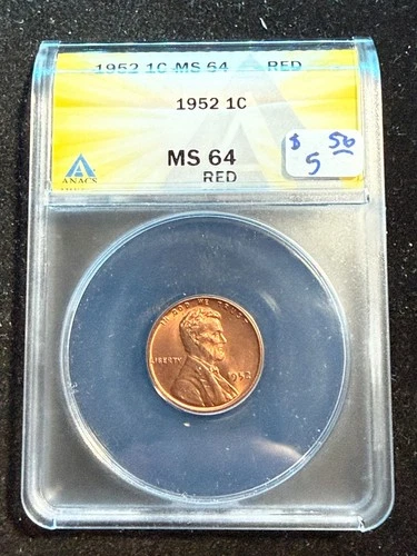 1952 LINCOLN WHEAT CENT ANACS MS 64 RD 229